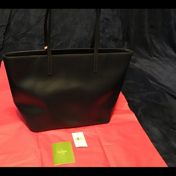 Kate Spade blue tote w/ pink flower, leather, EUC - Picture 4 of 8